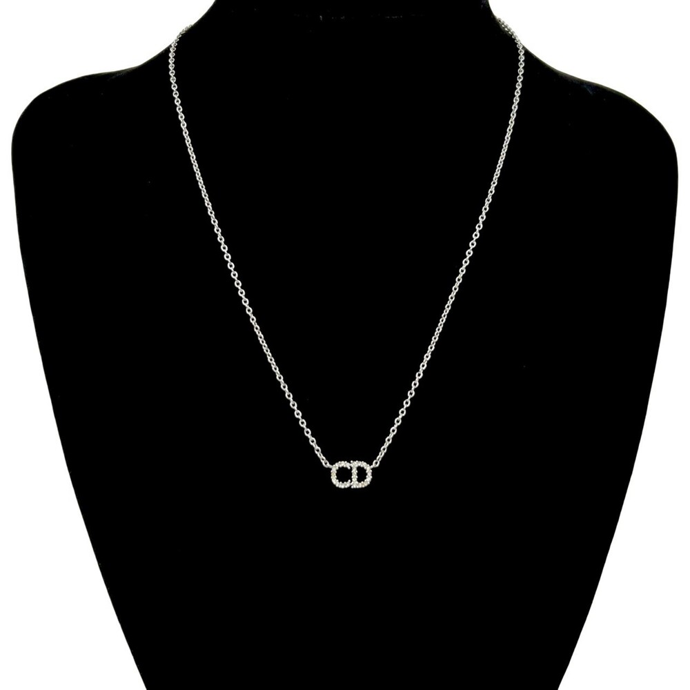 Christian Dior Dior Claire D Lune Plated Necklace Pendant Accessory Silver 47254